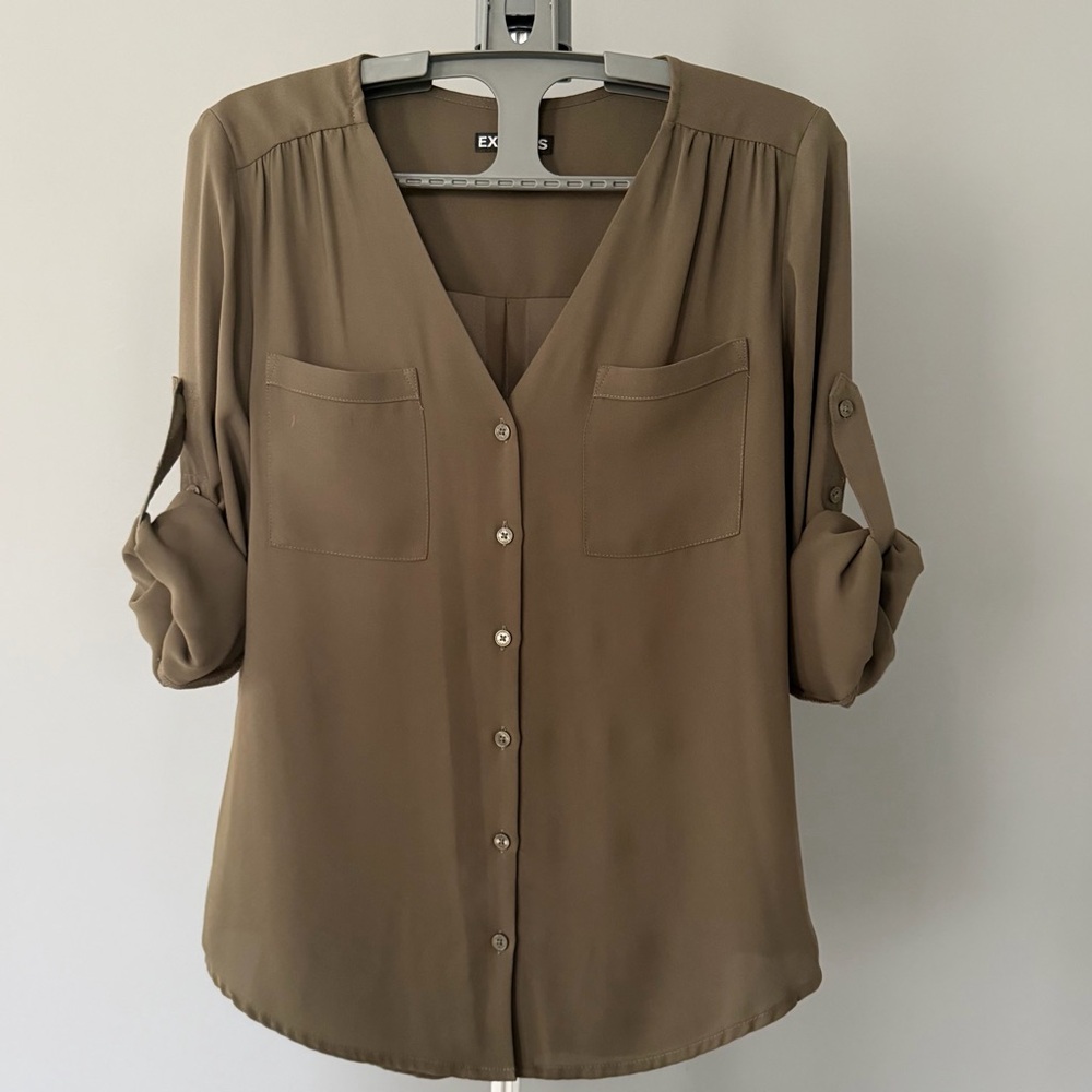 Express Olive Green Button Front Blouse - image 4